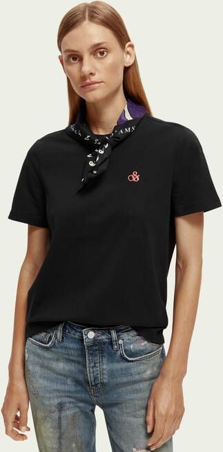 Scotch & Soda Zwarte T shirt Regular fit Organic Cotton T shirt With Detachable Bandana