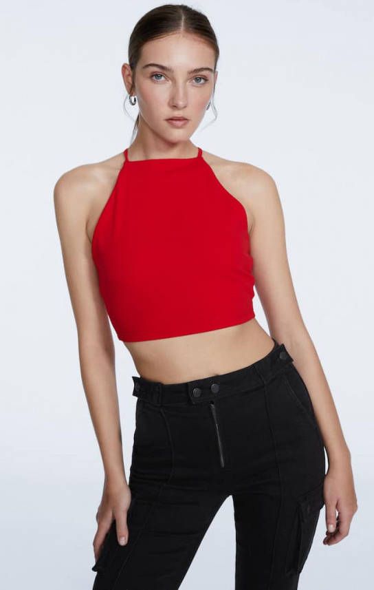 Stradivarius Haltertop Met Bandjes Rood