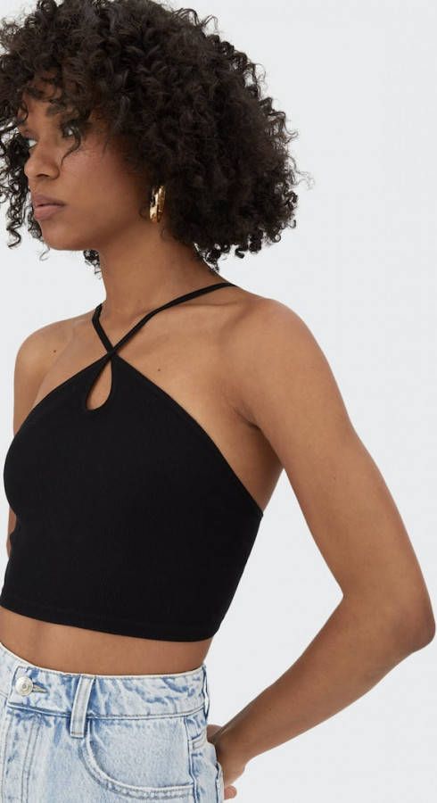 Stradivarius Naadloze Top Met Cut Out Zwart