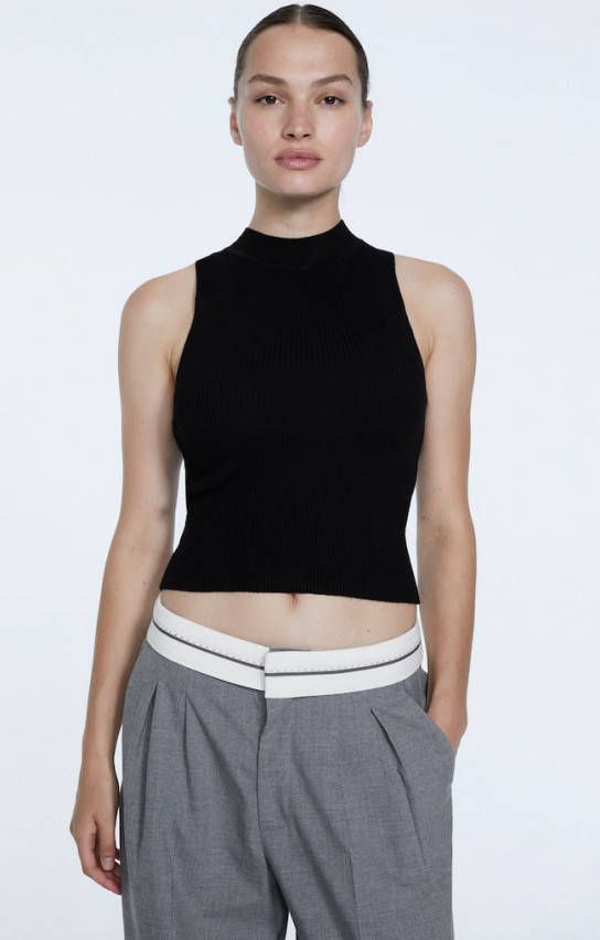 Stradivarius Tricot Haltertop Zwart