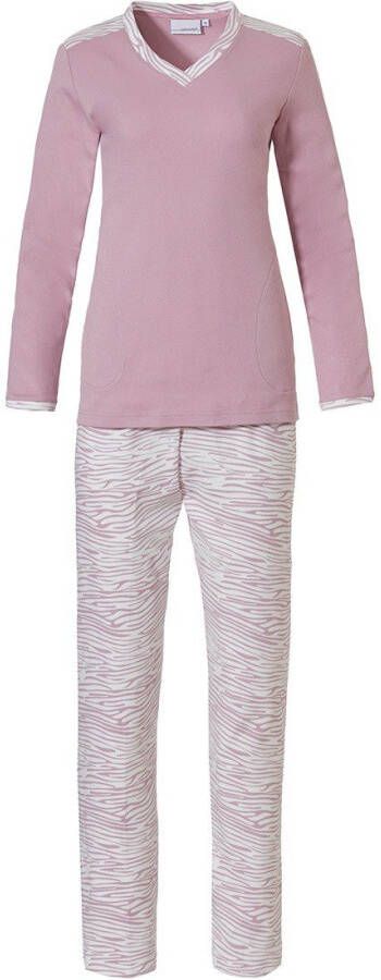 Pastunette Roze, katoen interlock pyjama met v hals 'feminine animal magic'