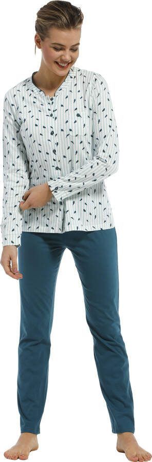 Pastunette Dames pyjama doorknoop 20212 145 6 Turquoise 50