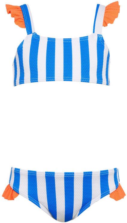 BEACHWAVE baby girls gestreepte crop bikini met ruches blauw/wit