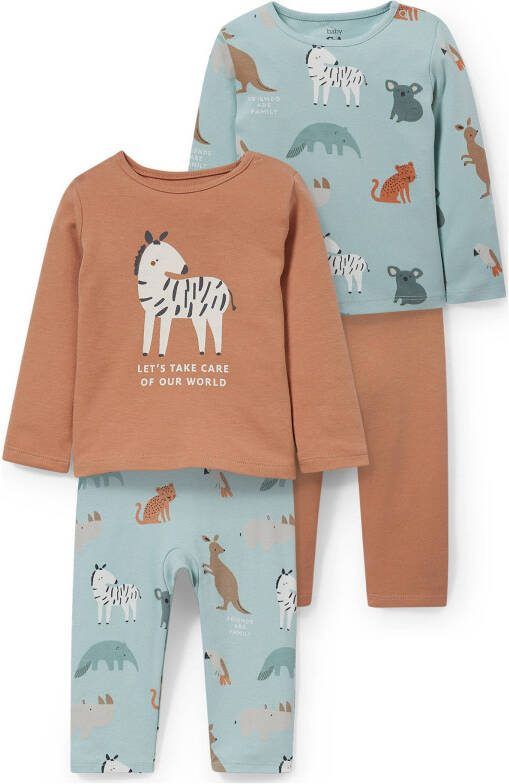 C&A pyjama set van 2 blauw/bruin