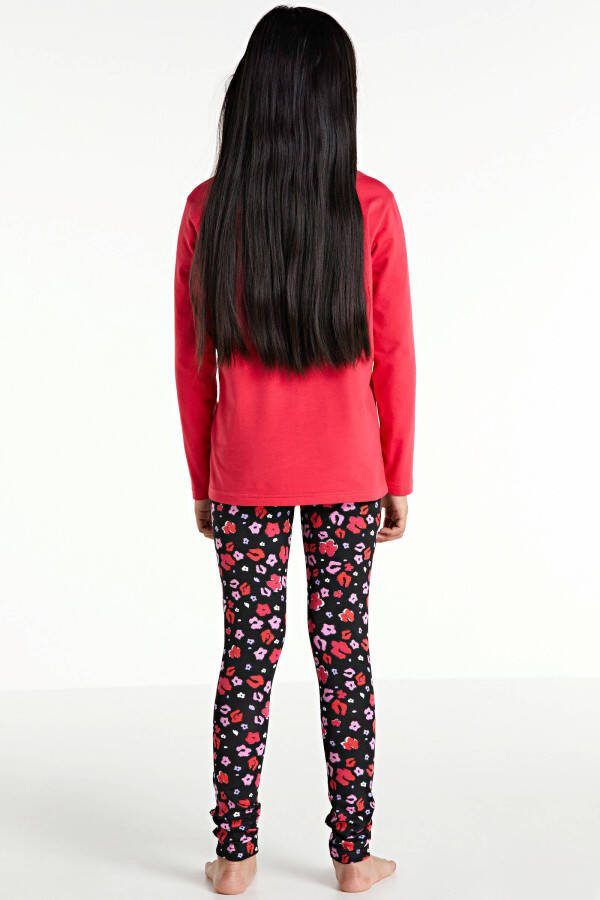 Cars pyjama Dali met bloemen kersenrood/zwart