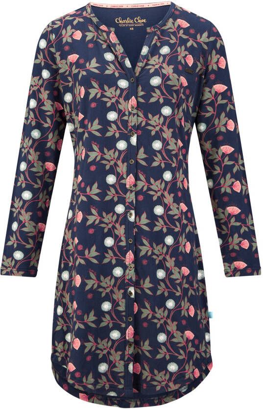 Charlie Choe gebloemd nachthemd donkerblauw/roze