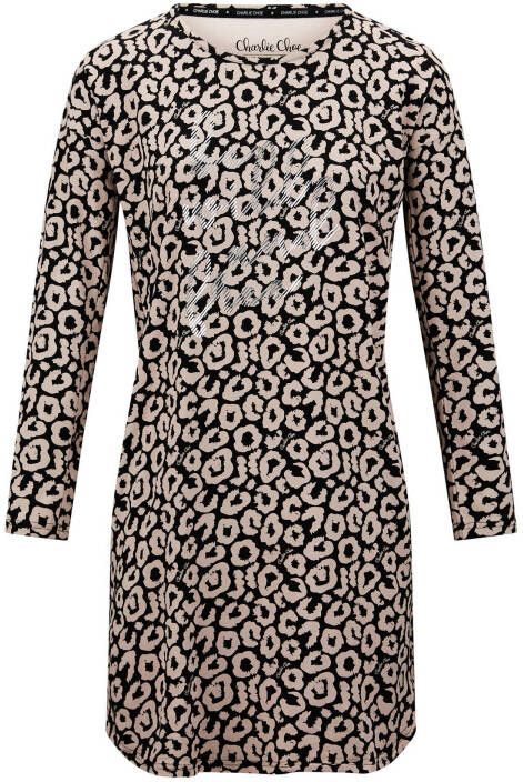 Charlie Choe nachthemd met all over print zwart/roze