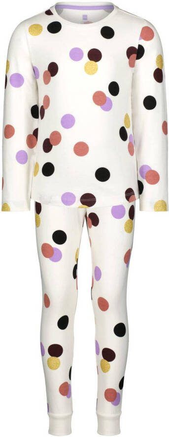 HEMA pyjama met stippen ecru/paars/oker