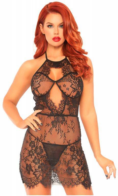 Leg Avenue kanten slipdress met string zwart