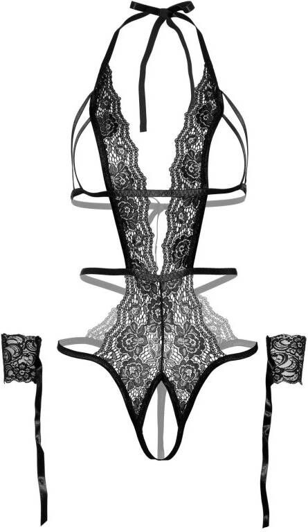 Leg Avenue kanten stringbody met polsboeien zwart