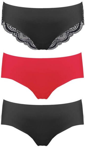 MAGIC Bodyfashion hipster(set van 3)zwart/rood