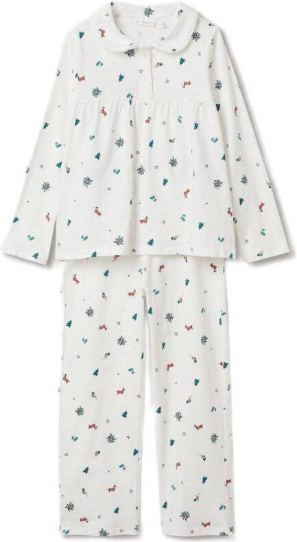 Mango Kids kerstpyjama met all over print naturel wit/groen/rood