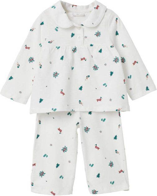Mango Kids kerstpyjama met all over print naturel wit/groen/rood