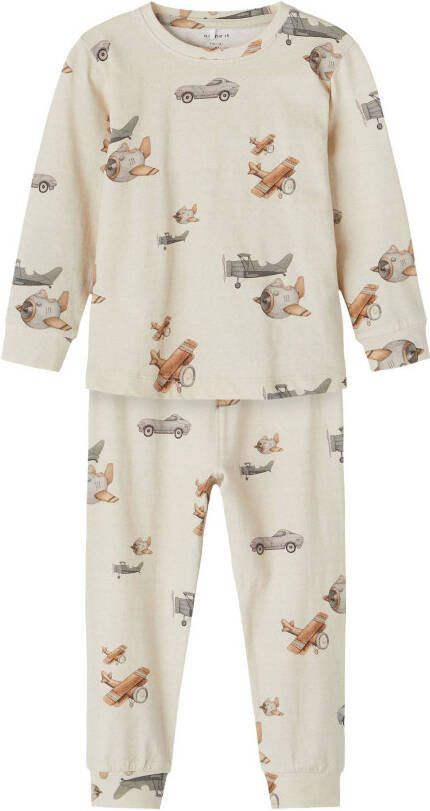NAME IT MINI pyjama NMMROS met all over print ecru/bruin/blauw