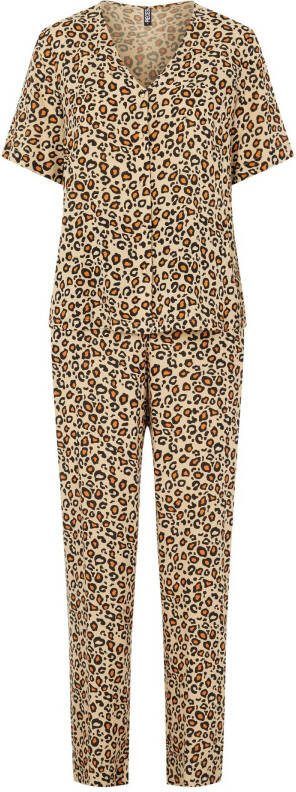 PIECES pyjama Anja met panterprint beige/bruin