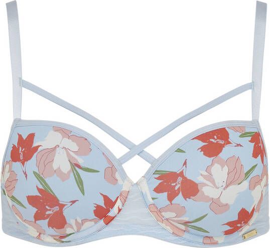 Sapph gebloemde voorgevormde beugelbh Fabulous lichtblauw/rood