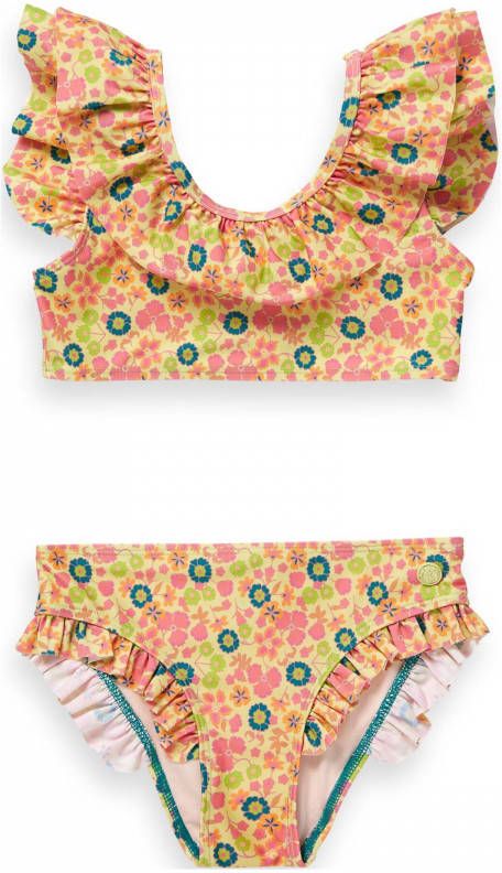 Scotch & Soda gebloemde bikini met ruches geel/roze/groen