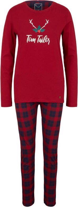 Tom Tailor pyjama met ruit en kerst print rood