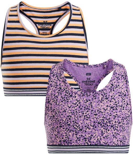 WE Fashion bh top set van 2 paars/oranje