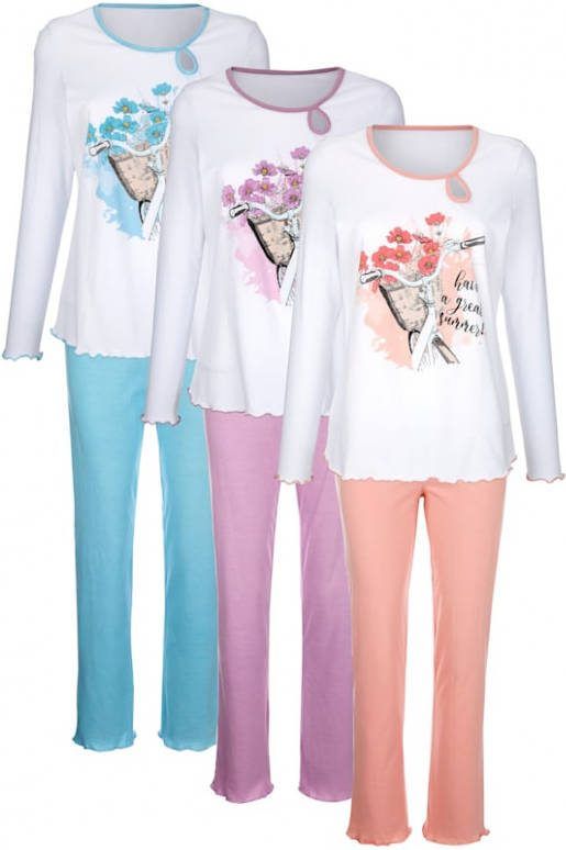 harmony Pyjama's per 3 stuks met druppelvormige hals Apricot/Turquoise/Lila